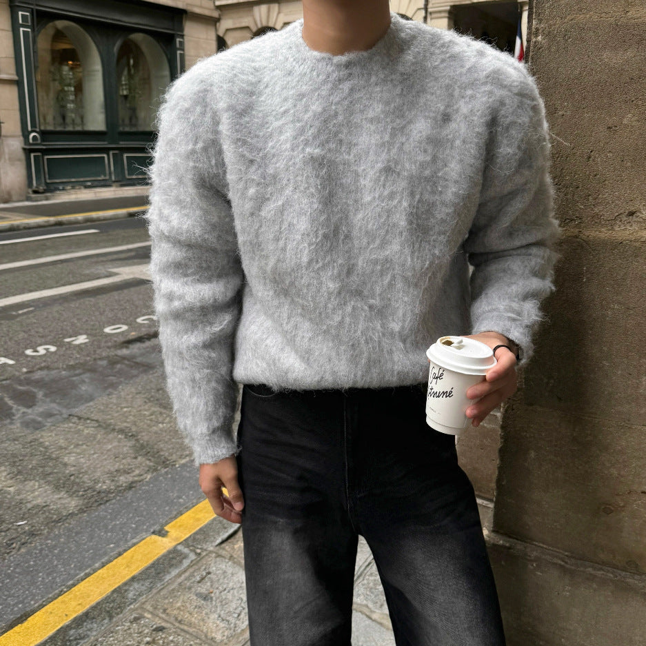 Mohair Pullover Warm Loose-Fit Crew-Neck Sweater For Cold Weather