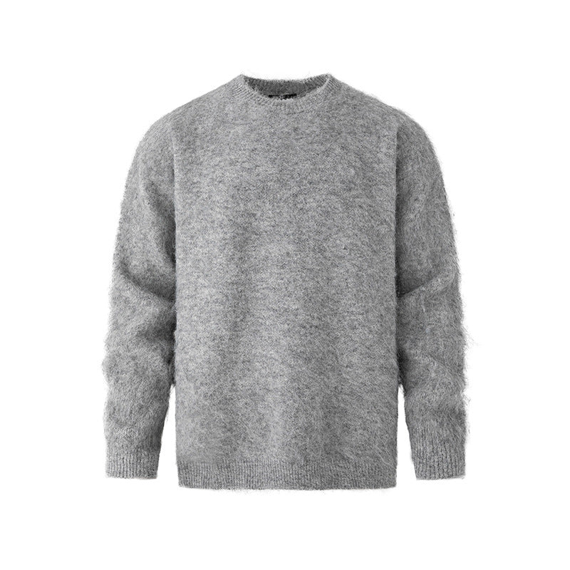 Mohair Pullover Warm Loose-Fit Crew-Neck Sweater For Cold Weather