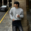Mohair Pullover Warm Loose-Fit Crew-Neck Sweater For Cold Weather