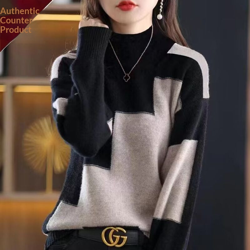 Womens Velvet Sweater New FallWinter Half-Neck Knit Pullover
