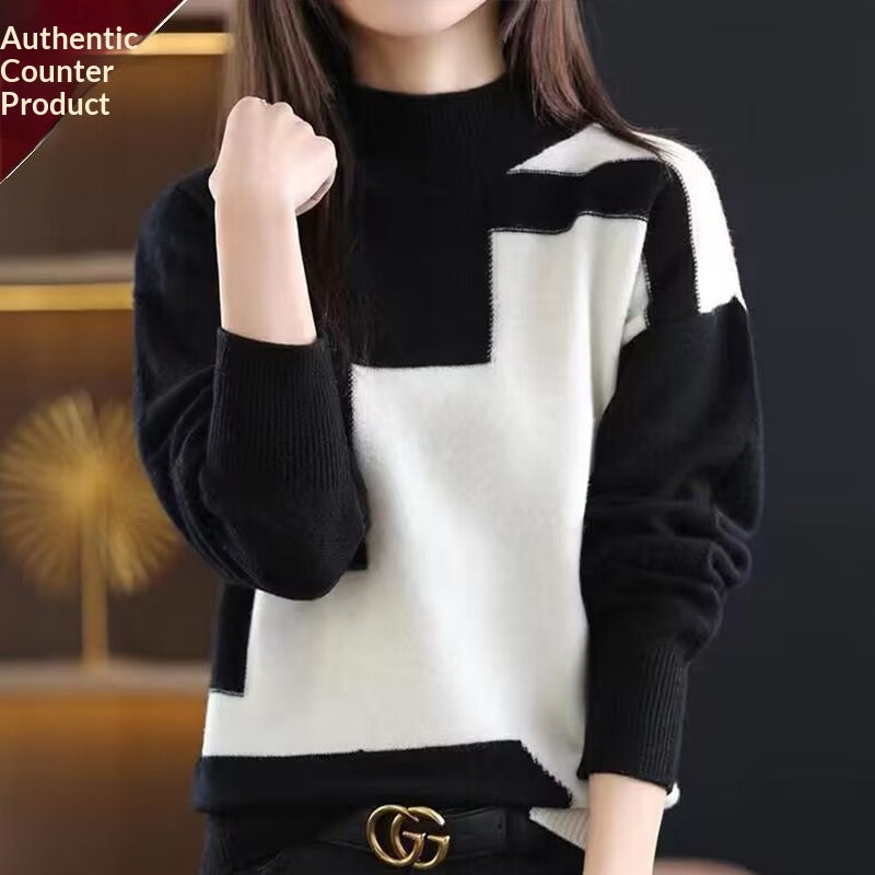 Womens Velvet Sweater New FallWinter Half-Neck Knit Pullover